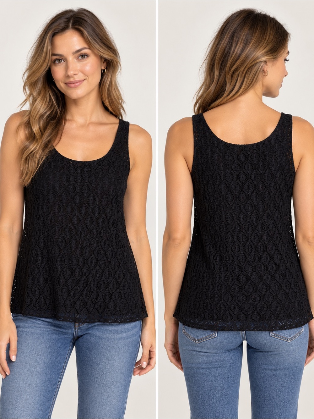 Spoint Black Lace Sleeveless Tank Top Size Small Made in USA